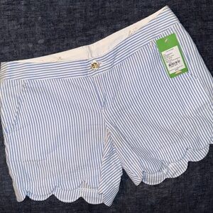 Lilly Pulitzer Blue Striped Seersucker Scalloped Shorts
